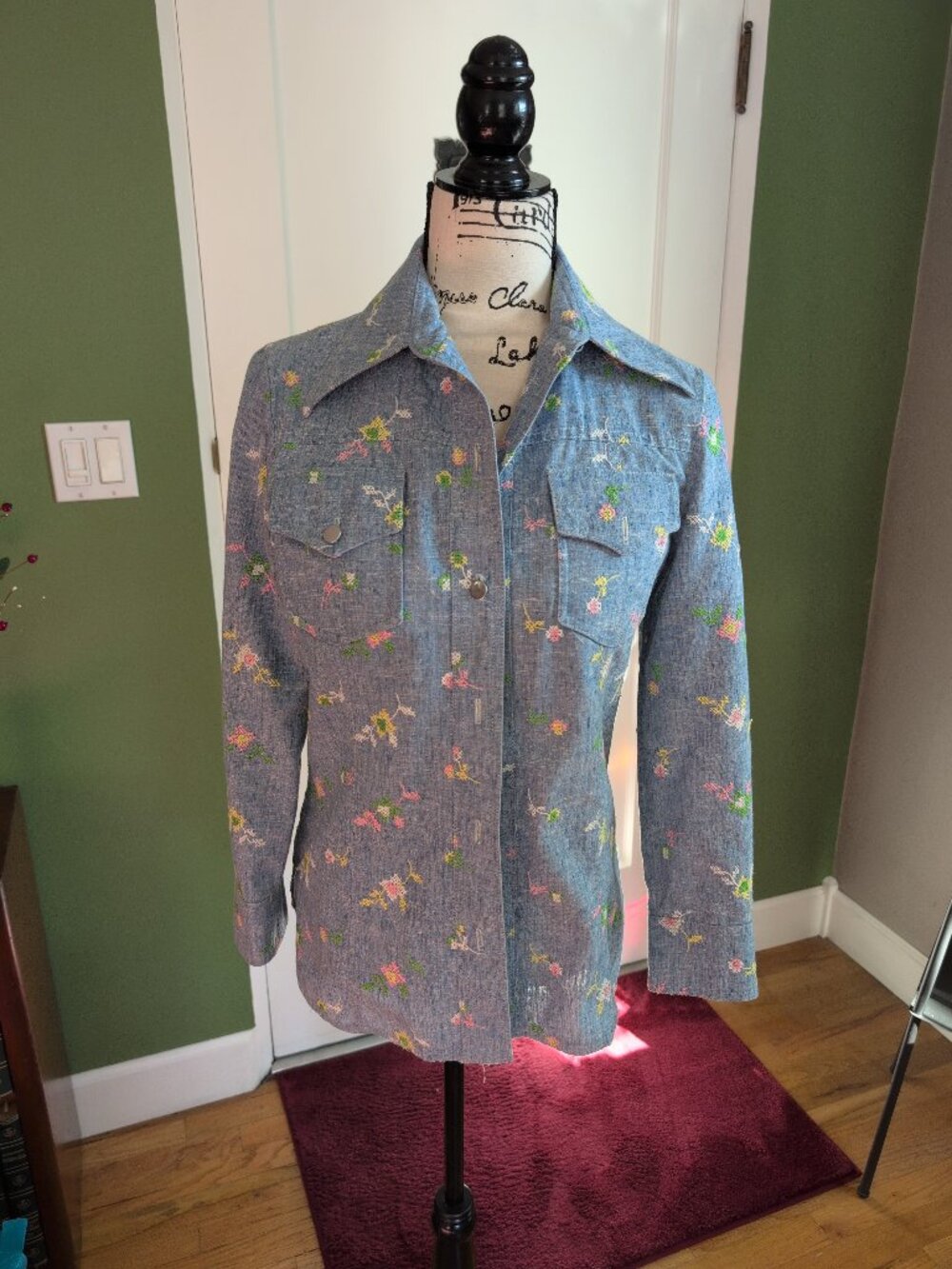 Vintage Dotti Didit Denim-Style Embroidered Shirt Sz 8